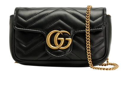 Mini GG Marmont Shoulder Bag, &pound;650, Handbags, Black, Leather, Front view